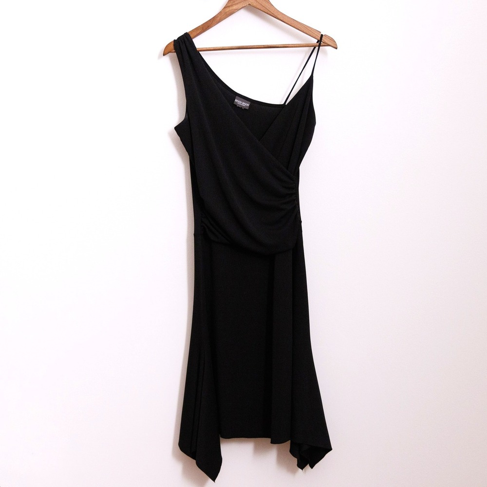 Bisou Bisou Michele Bohbot Black One Shoulder Asymmetrical Cocktail Dress Womens